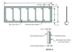 Grace Bio-Labs HybriWell&#8482; sealing system, SecureSeal&#8482; adhesive chamber chamber volume 50&#160;&#956;L, L × W × thickness 9.8&#160;mm × 20&#160;mm × 0.25&#160;mm, port diam. 1.5&#160;mm