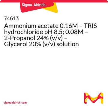 Ammonium acetate 0.16M – TRIS hydrochloride pH 8.5; 0.08M – 2-Propanol 24% (v/v) – Glycerol 20% (v/v) solution
