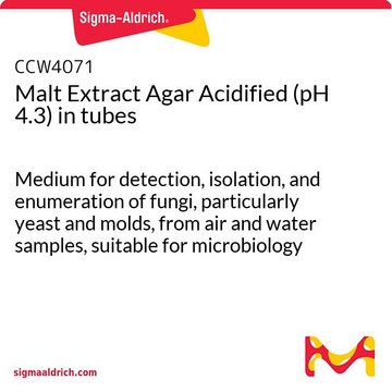 Malt Extract Agar Acidified (pH 4.3) in tubes Medium for detection, isolation, and enumeration of fungi, particularly yeast and molds, from air and water samples, suitable for microbiology