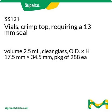 Vials, crimp top, requiring a 13 mm seal volume 2.5&#160;mL, clear glass, O.D. × H 17.5&#160;mm × 34.5&#160;mm, pkg of 288&#160;ea