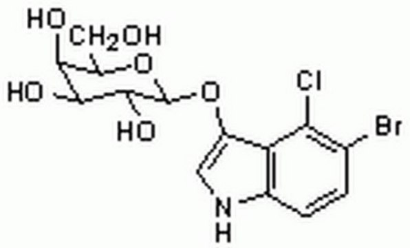 5-Bromo-4-chloro-3-indolyl-&#946;-D-galactopyranoside A chromogenic substrate for &#946;-galactosidase. Used to distinguish between recombinant and non-recombinant plasmids carrying &#946;-galactosidase gene (e.g. pUR222).