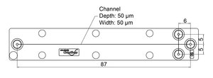 Cross-shaped channel chip - 50 &#956;m channel Fluidic 82, Cyclic Olefin Copolymer (COC) with Luer Interface