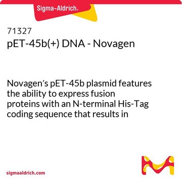 pET-45b(+) DNA - Novagen Novagen&#8242;s pET-45b plasmid features the ability to express fusion proteins with an N-terminal His-Tag coding sequence that results in native protein after purification and cleavage.