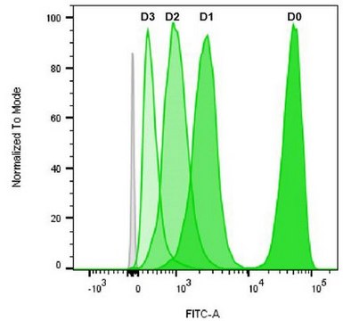 BioTracker 488 Green CSFE Cell Proliferation Kit Live cell imaging cell proliferation kit based on carboxyfluorescein succinimidyl ester (CFSE) used for fluorescent cell labeling in flow cytometry applications.