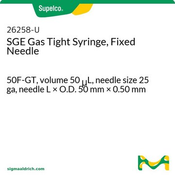 SGE Gas Tight Syringe, Fixed Needle 50F-GT, volume 50&#160;&#956;L, needle size 25 ga, needle L × O.D. 50&#160;mm × 0.50&#160;mm