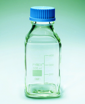 Pyrex&#174; Media-Lab Bottles, square, with cap and pouring ring, with printed trace code capacity 250&#160;mL