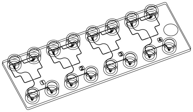 Droplet generator chip - Four elements per chip design Fluidic 537, COC