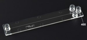 Cross-shaped channel chip - 400 &#956;m channel Fluidic 395, PMMA with Luer Interface