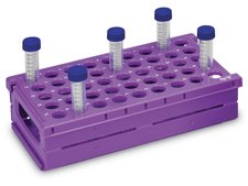Pop-Up tube rack 45 x 15 mL, purple polypropylene rack