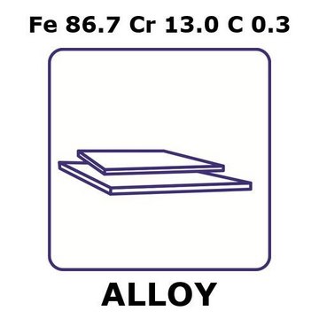 Stainless steel - AISI 420 sheet, Fe86.7%/Cr13.0%/C 0.3%, thickness 0.5&#160;mm, size 100 × 100&#160;mm