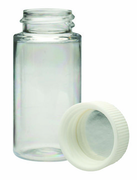 WHEATON&#174; liquid scintillation vial with seperate foil lined PP cap lips on vial transparent PET bottle, capacity (20&#160;mL), screw cap, case of 500&#160;ea Vials shrink-wrapped trays Screw caps in a separate sealed tray