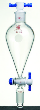 Synthware&#8482; Squibb-style separatory funnel with standard taper joints, PTFE stopcock and PTFE stopper 250 mL, joint: ST/NS 24/40, PTFE stopcock and glass stopper