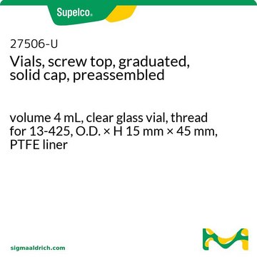 Vials, screw top, graduated, solid cap, preassembled volume 4&#160;mL, clear glass vial, thread for 13-425, O.D. × H 15&#160;mm × 45&#160;mm, PTFE liner