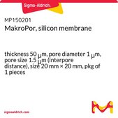 MakroPor, silicon membrane thickness 50&#160;&#956;m, pore diameter 1&#160;&#956;m, pore size 1.5&#160;&#956;m (interpore distance), size 20&#160;mm × 20&#160;mm, pkg of 1&#160;pieces