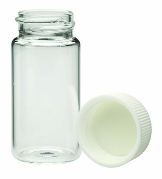 WHEATON&#174; liquid scintillation vial with seperate foamed PE lined PP cap lips on vial translucent borosilicate glass bottle, capacity (20), screw cap, case of 1,000&#160;ea Vials shrink-wrapped trays Screw caps in a separate sealed tray