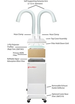 Aldrich&#174; compact ductless air cleaning system two articulating ventilation arms, AC/DC input 120 V AC (blower)