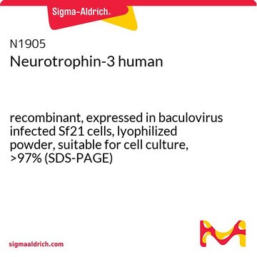 Neurotrophin-3 human recombinant, expressed in baculovirus infected Sf21 cells, lyophilized powder, suitable for cell culture, &gt;97% (SDS-PAGE)