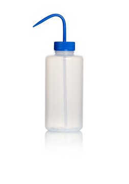 Azlon&nbsp;Square Shoulder Unvented Wash Bottles wide-neck, low-density polyethylene bottle, blue polypropylene closure, capacity 1000&#160;mL