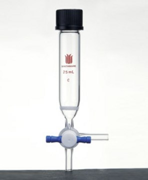 Synthware&#8482; peptide synthesis vessel with fritted disc and T-bore PTFE stopcock 100 mL, porosity: coarse, GL 25