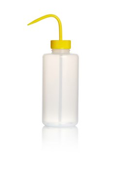 Azlon&nbsp;Square Shoulder Unvented Wash Bottles wide-neck, low-density polyethylene bottle, yellow polypropylene closure, capacity 1000&#160;mL