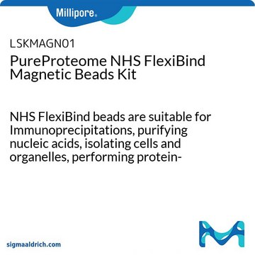 PureProteome NHS FlexiBind Magnetic Beads Kit NHS FlexiBind beads are suitable for Immunoprecipitations, purifying nucleic acids, isolating cells and organelles, performing protein-protein interaction studies and many other applications.