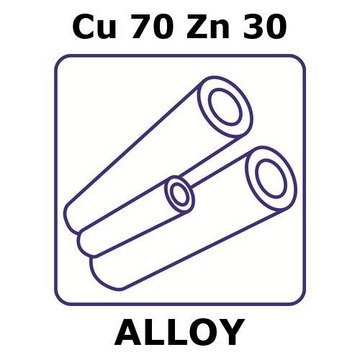 Brass alloy, Cu70Zn30 500mm tube, 3.56mm outside diameter, 0.41mm wall thickness, 2.74mm inside diameter, as drawn