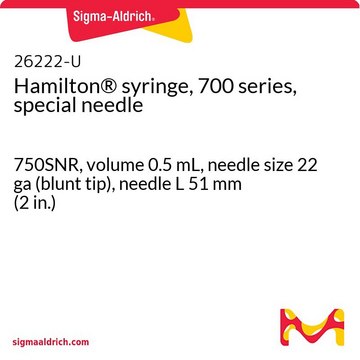 Hamilton&#174; syringe, 700 series, special needle 750SNR, volume 0.5&#160;mL, needle size 22 ga (blunt tip), needle L 51&#160;mm (2&#160;in.)