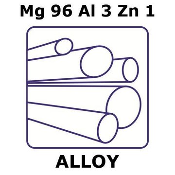 Magnesium-aluminum-zinc alloy, Mg96Al3Zn1 100mm rod, 25mm diameter, extruded