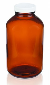 Wheaton wide-mouth bottle capacity 32&#160;oz (1000&#160;mL), white polypropylene cap, amber, vinyl flat liner