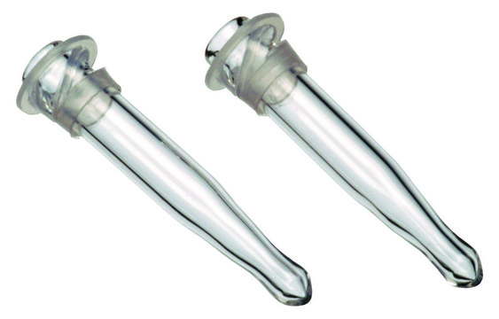 Insert for 2 mL standard opening vial, 4.6 mm I.D. volume 0.15&#160;mL, conical clear glass (with polyflange), O.D. × H 5&#160;mm × 29&#160;mm, pkg of 100&#160;ea