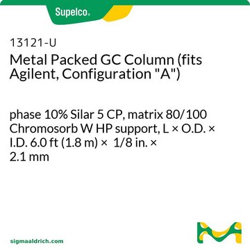 Metal Packed GC Column (fits Agilent, Configuration "A") phase 10% Silar 5 CP, matrix 80/100 Chromosorb W HP support, L × O.D. × I.D. 6.0&#160;ft (1.8&#160;m) × 1/8&#160;in. × 2.1&#160;mm