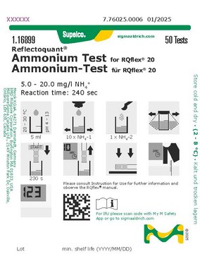 Ammonium Test reflectometric, 5.0-20.0&#160;mg/L (NH4+), for use with REFLECTOQUANT&#174;