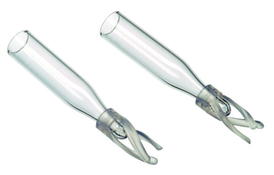 Inserts for 1.5 mL large opening vials volume 0.1&#160;mL, conical clear glass (with bottom spring), pkg of 100&#160;ea