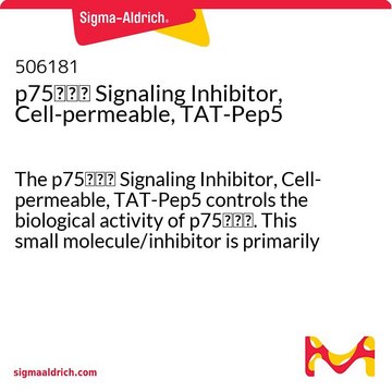 p75NTR Signaling Inhibitor, Cell-permeable, TAT-Pep5 The p75NTR Signaling Inhibitor, Cell-permeable, TAT-Pep5 controls the biological activity of p75NTR. This small molecule/inhibitor is primarily used for Neuroscience applications.