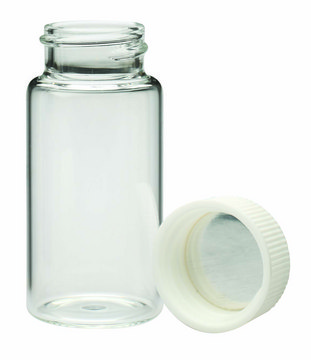 WHEATON&#174; liquid scintillation vial with separate foil lined PP cap lips on vial transparent borosilicate glass bottle, capacity (20&#160;mL), case of 500&#160;ea Vials shrink-wrapped trays Screw caps in a separate sealed tray, screw cap