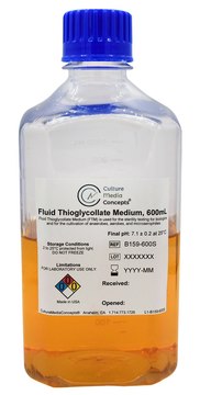 Fluid Thioglycollate Medium (FTM) bottle capacity 1000&#160;mL, bottle filling volume 600&#160;mL, closure type, White screw cap with septum and protector, pack of 4&#160;bottles