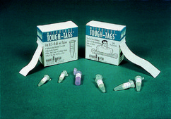 Tough-Tags&#8482; microcentrifuge tube labels red, roll of 1000&#160;labels, L × W 1.28&#160;in. × 0.50&#160;in.