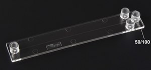 Cross-shaped channel chip - 50 &#956;m channel (double T-junction) Fluidic 201, PMMA with Luer Interface