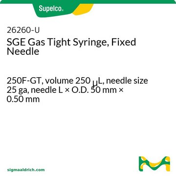 SGE Gas Tight Syringe, Fixed Needle 250F-GT, volume 250&#160;&#956;L, needle size 25 ga, needle L × O.D. 50&#160;mm × 0.50&#160;mm