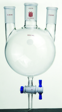 Synthware&#8482; three neck round bottom flask with bottom outlet 1000 mL, center joint: ST/NS 24/40, side joint: ST/NS 24/40