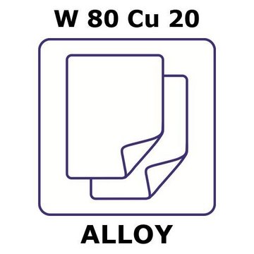 Tungsten-copper alloy, W80Cu20 foil, 100 x 100mm, 3.0mm thickness