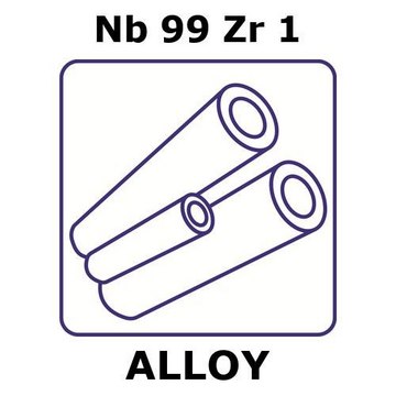 Niobium-zirconium alloy, Nb99Zr1 100mm tube, 3.95mm outside diameter, 0.35mm wall thickness, 3.25mm inside diameter, stress relieved