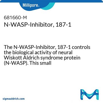 N-WASP-Inhibitor, 187-1 The N-WASP-Inhibitor, 187-1 controls the biological activity of neural Wiskott Aldrich syndrome protein (N-WASP). This small molecule/inhibitor is primarily used for Cell Structure applications.