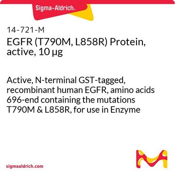 EGFR (T790M, L858R) Protein, active, 10 &#181;g Active, N-terminal GST-tagged, recombinant human EGFR, amino acids 696-end containing the mutations T790M &amp; L858R, for use in Enzyme Assays.