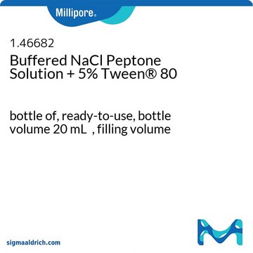 Buffered NaCl Peptone Solution + 5% Tween&#174; 80 bottle capacity 125&#160;mL, bottle filling volume 20&#160;mL, closure type, Blue screw cap with septum and protector, pack of 10&#160;bottles