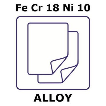 Stainless Steel - AISI 304 alloy, FeCr18Ni10 foil, 100 x 100mm, 0.025mm thickness, hard, light tight (lt)