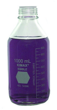 KIMBLE&#174; KIMAX&#174; Media bottle without cap, round transparent borosilicate glass bottle, bottle capacity (1,000&#160;mL), non-sterile