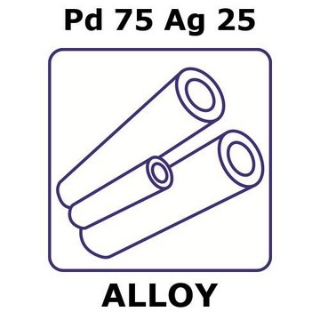 Palladium-silver alloy, Pd75Ag25 100mm tube, 6.25mm outside diameter, 0.1mm wall thickness, 6.05mm inside diameter, as drawn