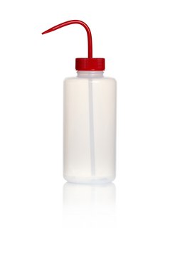 Azlon&nbsp;Square Shoulder Unvented Wash Bottles wide-neck, low-density polyethylene bottle, red polypropylene closure, capacity 1000&#160;mL