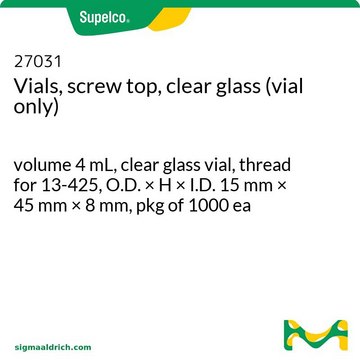 Vials, screw top, clear glass (vial only) volume 4&#160;mL, clear glass vial, thread for 13-425, O.D. × H × I.D. 15&#160;mm × 45&#160;mm × 8&#160;mm, pkg of 1000&#160;ea